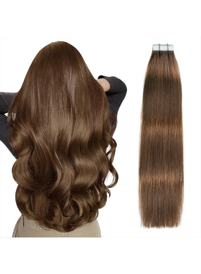 SUYYA Tape in Hair Extensions Human Hair Chocolate Brown Remy Human Hair 18 inches 50g 20pcs Straight Seamless Skin Weft Tape in Human Hair Extensions(18 inches #4 Dark Brown) - Image 1