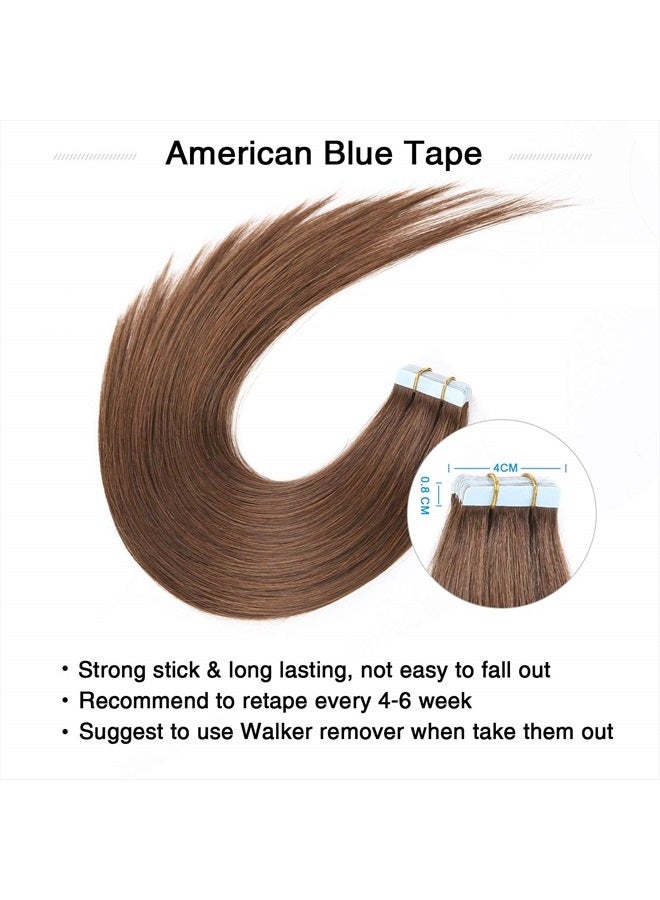 SUYYA Tape in Hair Extensions Human Hair Chocolate Brown Remy Human Hair 18 inches 50g 20pcs Straight Seamless Skin Weft Tape in Human Hair Extensions(18 inches #4 Dark Brown) - Image 4