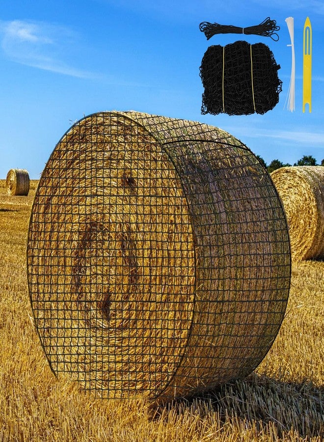 kingump 5x5 Ft Round Bale Hay Net for Horses & Goats, 1.5" Hloes Slow Feeder Hay Nets with Hay Net Repair Tool - Image 1