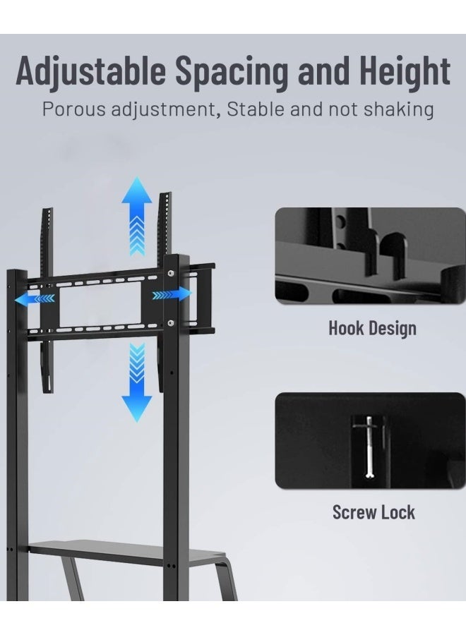 TaqwaMart Mobile TV trolley. A rotating TV stand with wheels, suitable for 60 to 100-inch LCD LED OLED plasma flat screens, weighing up to 330 pounds (black) - Image 4