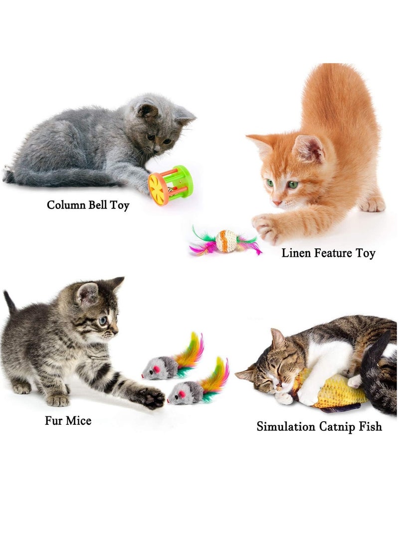 Altheqa 28pcs Pet Interactive Cat Toys Kitten Toys Assorted, Cat Tunnel Catnip Fish Feather Teaser Wand Fish Fluffy Mouse Mice Balls And Bells Toys For Cat Puppy Kitty, Multicolour Toys - Image 4