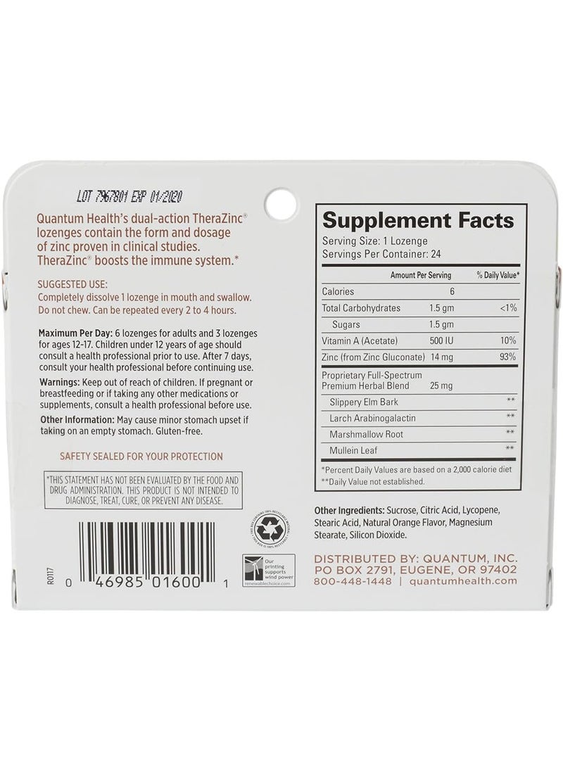Quantum Quantum Health TheraZinc Orange Lozenges Made with Zinc Gluconate for Immune Support 24 Count  - Image 2