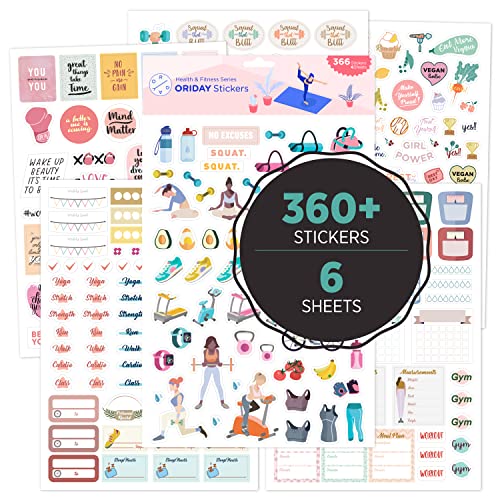 Oriday Health & Wellness, Workout - Set of 366 Stickers, 6 Sheets for Fitness Stickers - Mom, Student, Habit Tracker, for Monthly, Weekly & Daily Planner, Calendar or Journal - Sticker Book for Women - Image 1