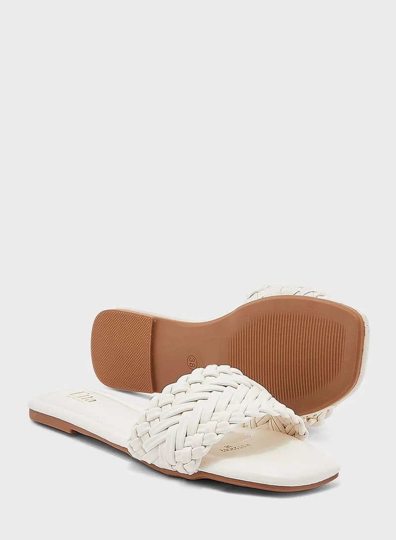ELLA Braided Square Toe Flat Sandal