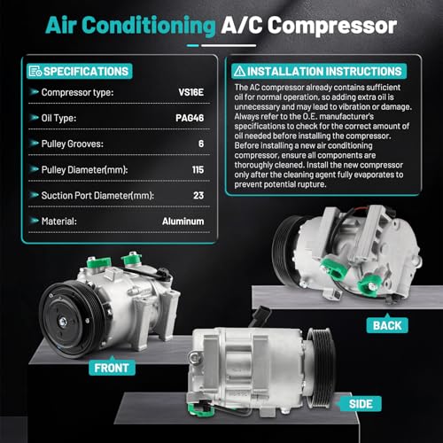 Farrme A/C Compressor Fit for Hyundai Sonata 2012-2014, for Kia Optima 2012-2018 2.0L 2.4L CO 29159C Automotive Replacement AC Compressor with Clutch 977013V110 - Image 3