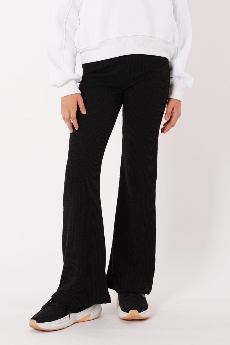 Ribbed Spanish Leg Black Color Girls Leggings