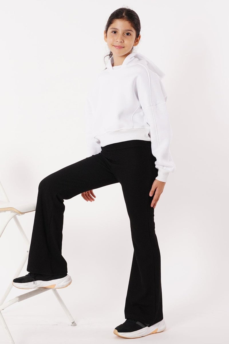 Ribbed Spanish Leg Black Color Girls Leggings