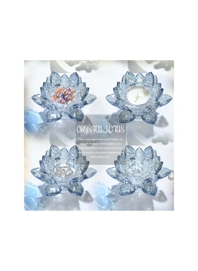 The Bros Crystal Lotus Flower Tealight Candle Holders/Glass Tea Light Candlestick Decor Decoration for Christmas Home Wedding Party (Blue 1pcs)  - Image 5