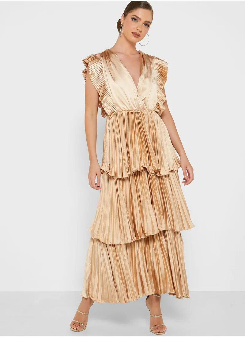 True Decadence Plunge Neck Ruffle Detail Dress