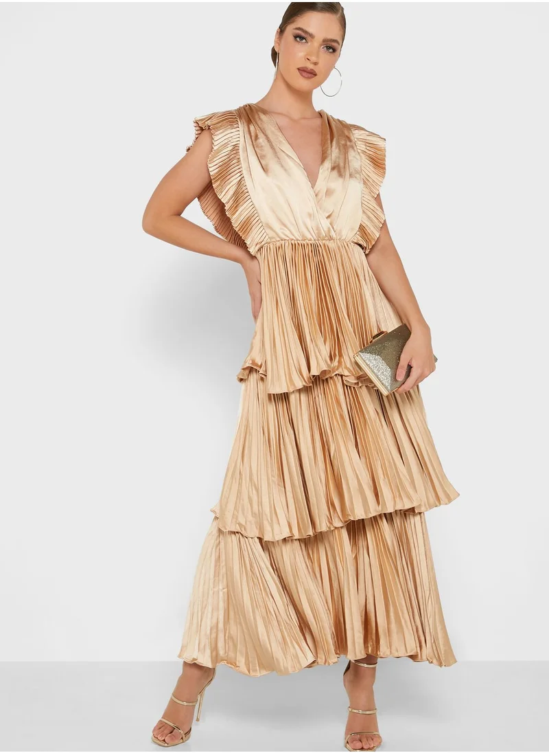 True Decadence Plunge Neck Ruffle Detail Dress