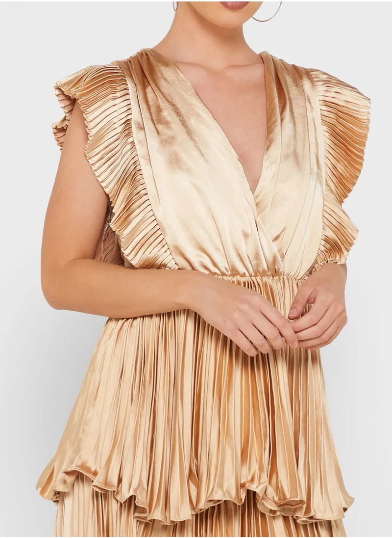 True Decadence Plunge Neck Ruffle Detail Dress