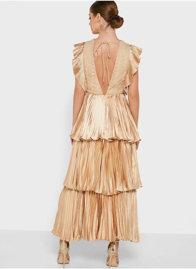 True Decadence Plunge Neck Ruffle Detail Dress