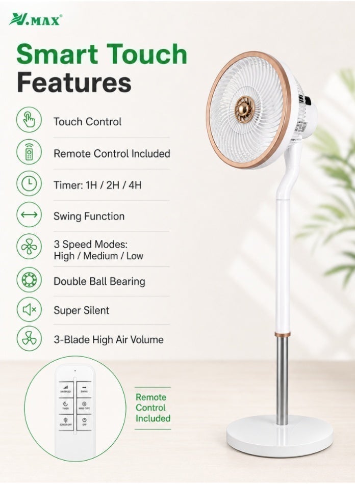 Vmax 70W Pedestal Standing Fan with Remote Control, 3-Blade 10-Inch Floor Fan, 70° Oscillation, Timer, Silent Motor, 3 Speed Settings, Air Circulation Fan for Home, Office & Bedroom - Image 4