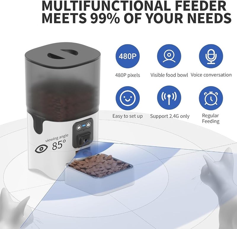 XVersion 6L Smart Pet Feeder with WiFi Camera & App Control, 24H Live Video & Two-Way Voice, Automatic Timed Portion Control Food Dispenser for Cats & Dogs (White) - Image 5