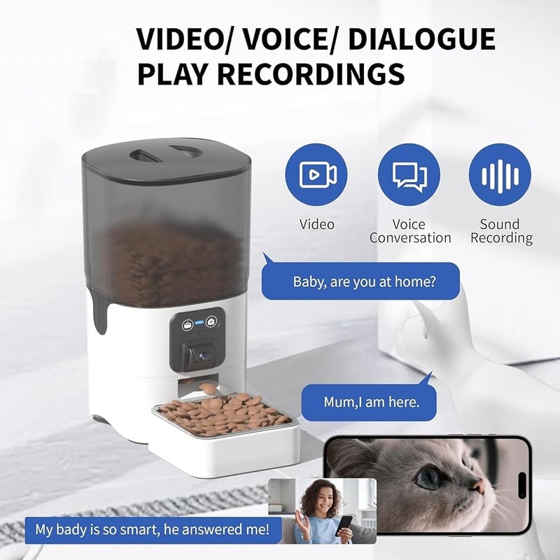XVersion 6L Smart Pet Feeder with WiFi Camera & App Control, 24H Live Video & Two-Way Voice, Automatic Timed Portion Control Food Dispenser for Cats & Dogs (White) - Image 3
