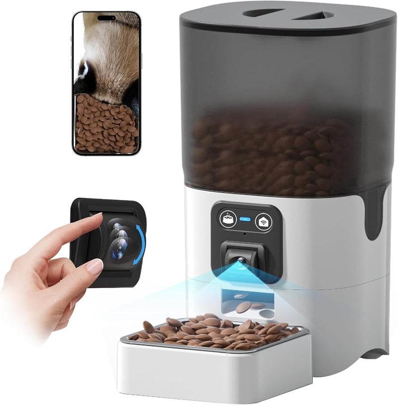 XVersion 6L Smart Pet Feeder with WiFi Camera & App Control, 24H Live Video & Two-Way Voice, Automatic Timed Portion Control Food Dispenser for Cats & Dogs (White) - Image 1