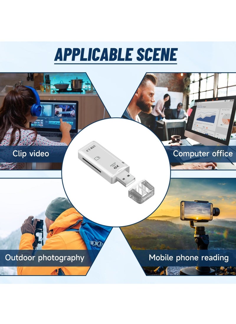 قارئ بطاقة الذاكرة xD عالي السرعة يدعم بطاقات الصور من أوليمبوس وفوجي، قارئ بطاقات فلاش مدمج محمول، توصيل وتشغيل، قراءة سريعة للبطاقات (أبيض) - Image 4