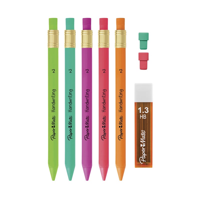 Paper Mate مجموعة أقلام رصاص ميكانيكية مثلثية من بيبر ميت مع إعادة تعبئة الرصاص والممحاة، 1.3 مم، ألوان برميل ممتعة، 8 قطع (2017484) - Image 2