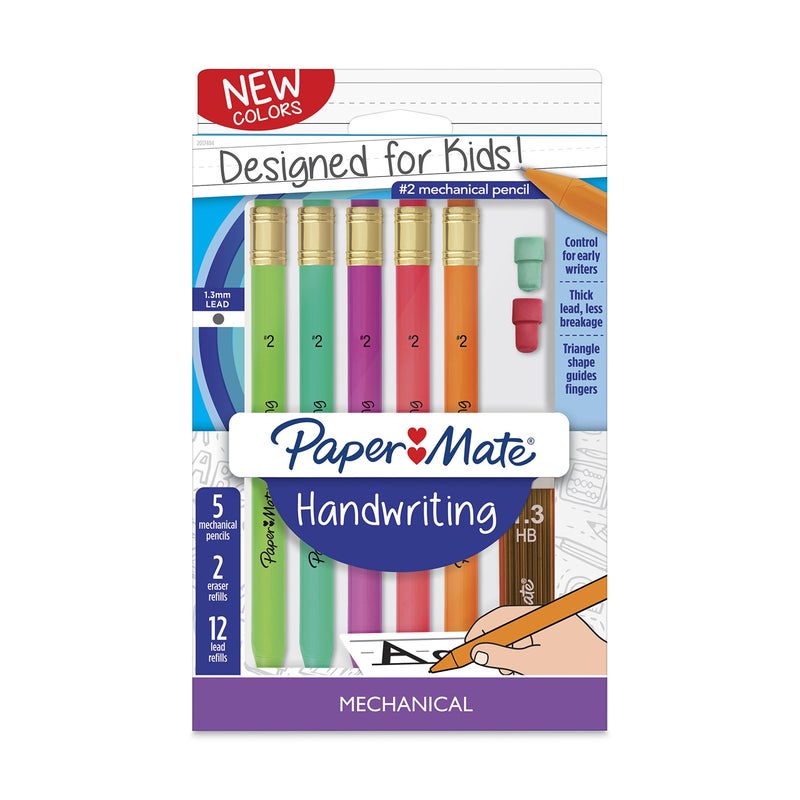 Paper Mate مجموعة أقلام رصاص ميكانيكية مثلثية من بيبر ميت مع إعادة تعبئة الرصاص والممحاة، 1.3 مم، ألوان برميل ممتعة، 8 قطع (2017484) - Image 1