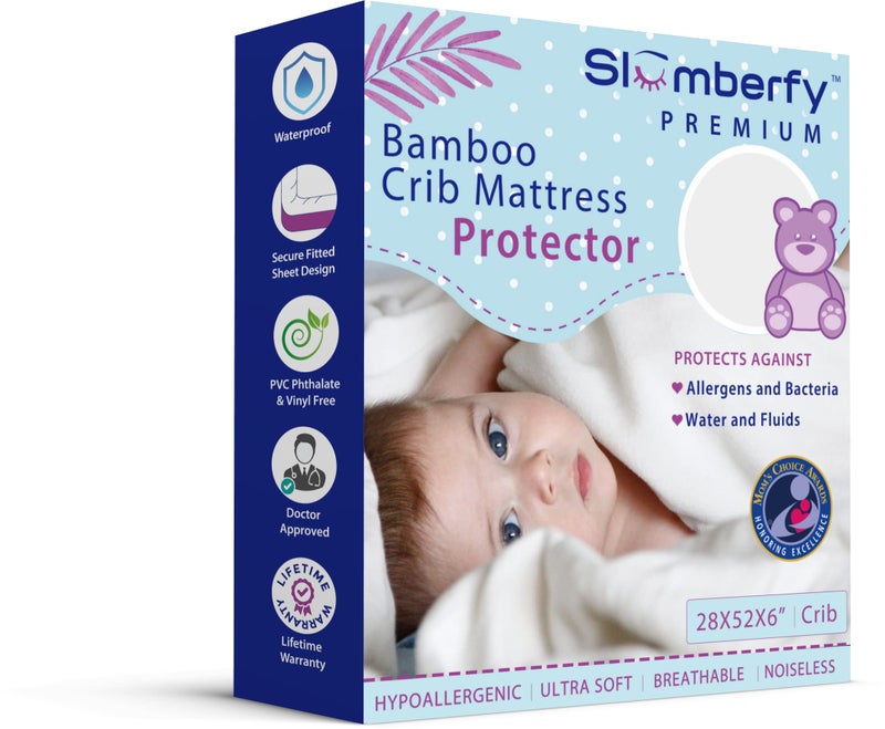 Bamboo Crib Mattress Protector by Slumberfy Waterproof and Hypoallergenic Mattress Protector for Babies and Toddlers Made of Bamboo Material Moms Choice Award Winner29x52x6 inches