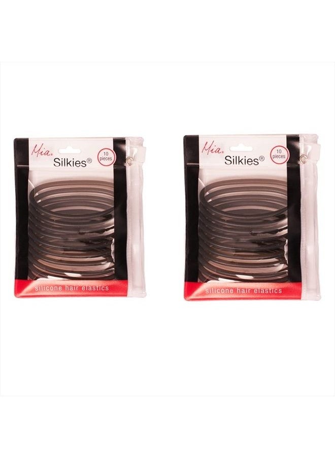 Mia Silkies, Silicone Hair Elastics, Hair Ties for Thick Hair, Women, Teens, Athletes, Girls, Lasts 10 Times Longer Than Rubber Bands -Translucent Black 2pks/20pcs  - Image 2