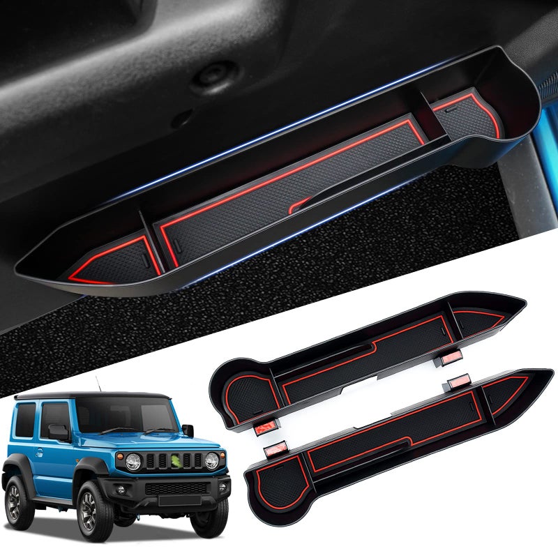 Autorder Door Side Storage Box for Suzuki Jimny 20192025 JB64 JB74 Accessories Armrest Phone Container Door Organizer Handle Pocket Tray with Red Mats 2 Pack