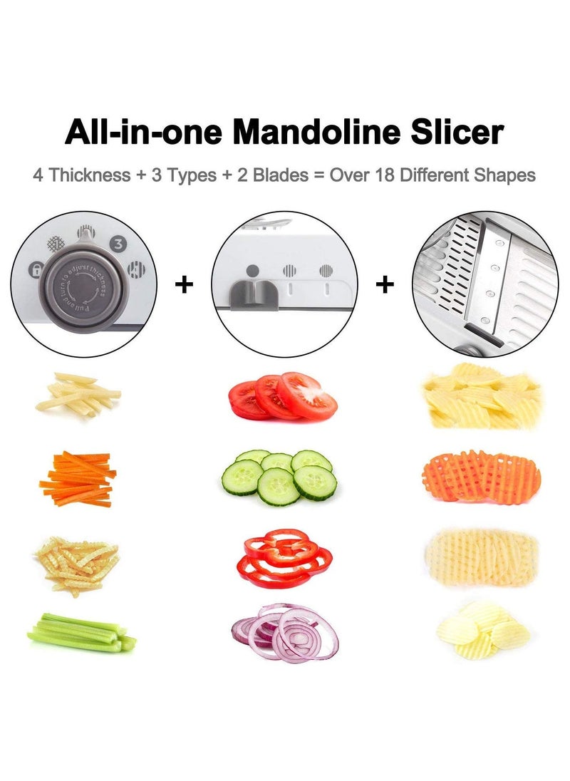 MIXDE Kitchen Mandolin Slicer 18 Types Food Slicer Mandolin Stainless Steel Adjustable Thickness Vegetable Chopper Potato Cheese Fruit Vegetable Onion Chopper Shredder Waffle Fryer  - Image 3