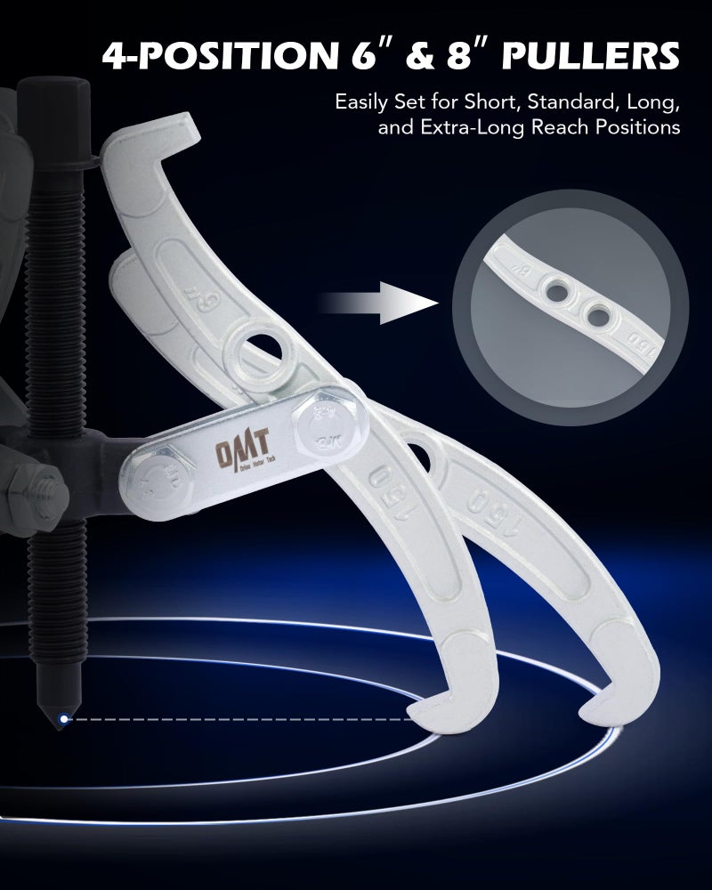 Orion Motor Tech Gear Puller Set, 3" 4" 6" 8" 3 Jaw Puller Kit for Pulley Gear Bearing Flywheel Removal, Heavy Duty Pulley Puller with Reversible Jaws 4 pcs Bearing Puller Tool Kit - Image 5