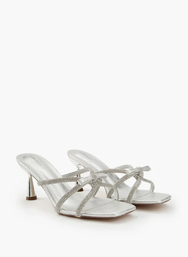 Flora Bella By Shoexpress Embellished Slip-On Sandals with Cone Heels
