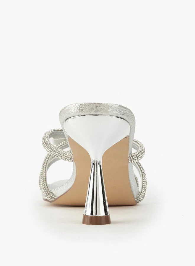 Flora Bella By Shoexpress Embellished Slip-On Sandals with Cone Heels