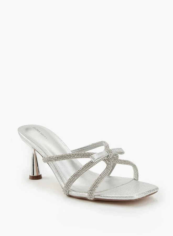 Flora Bella By Shoexpress Embellished Slip-On Sandals with Cone Heels