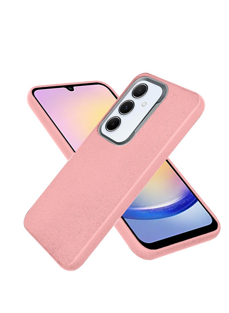 Techie Stylish PU Leather Texture Soft Non-Slip Grip TPU Back Cover Case for Samsung Galaxy A25 5G - Baby Pink - Image 1