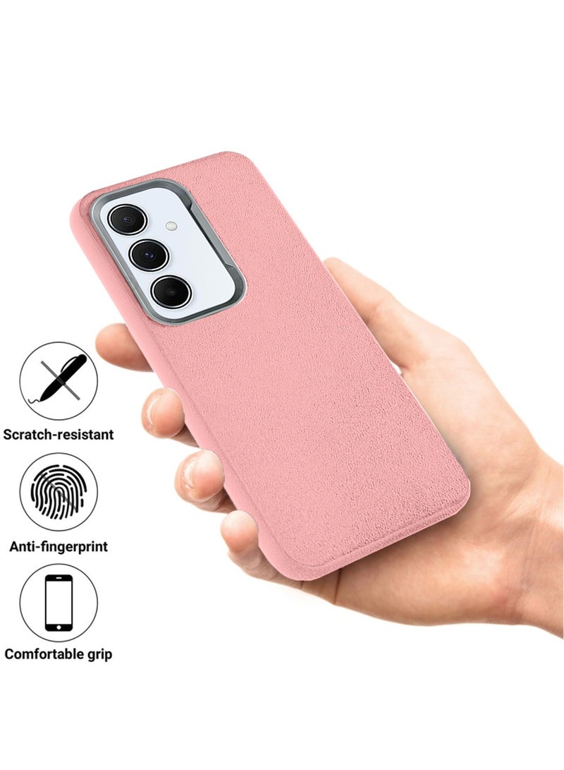 Techie Stylish PU Leather Texture Soft Non-Slip Grip TPU Back Cover Case for Samsung Galaxy A25 5G - Baby Pink - Image 2