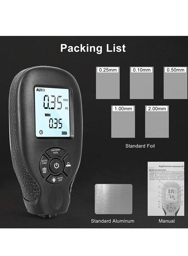KASTWAVE Paint Thickness Gauge, Paint Thickness Tester, Car Coating Film Thickness Gauge, 0~2000um Digital Coating Meter With LCD Display, Automotive Paint Films Tester - Image 2