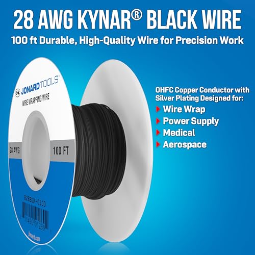 Jonard Tools R28BLK-0100 Black Insulated Kynar Copper Wire Roll, 28 AWG, 100 ft Length - Image 2
