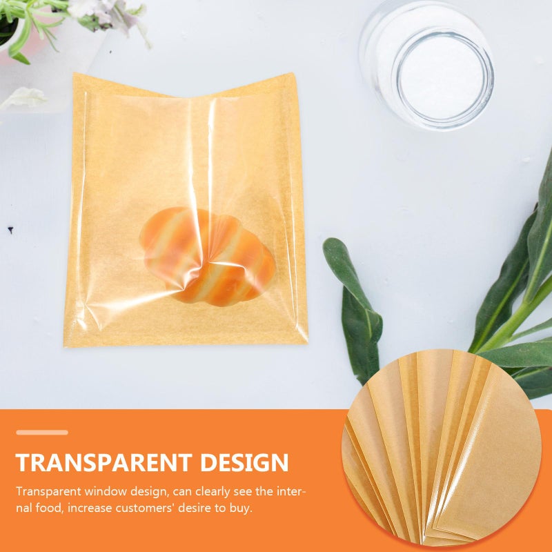 Kraft Paper Window Bakery Bags 18x19cm 100pcs Oil Resistant Bread Toast Packaging - Image 5