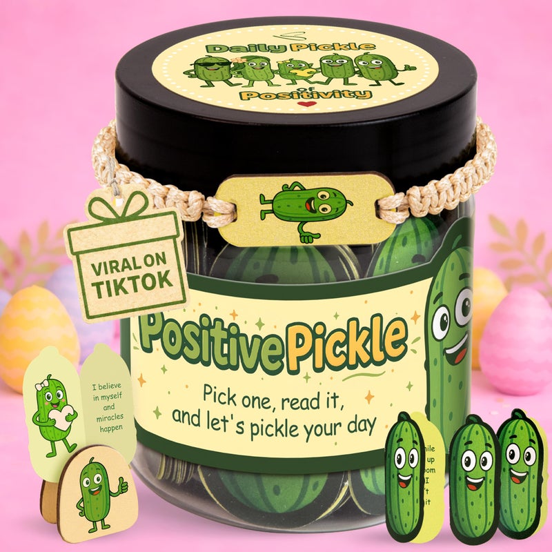 Stofinity 60 Positive Pickle Affirmation Cards Jar - Easter Basket Stuffers For Teen Girls Trendy Stuff, Easter Gifts For Women Men, Cute Inspirational Gifts For Friends, Daughter, Sister, Adults - Image 1
