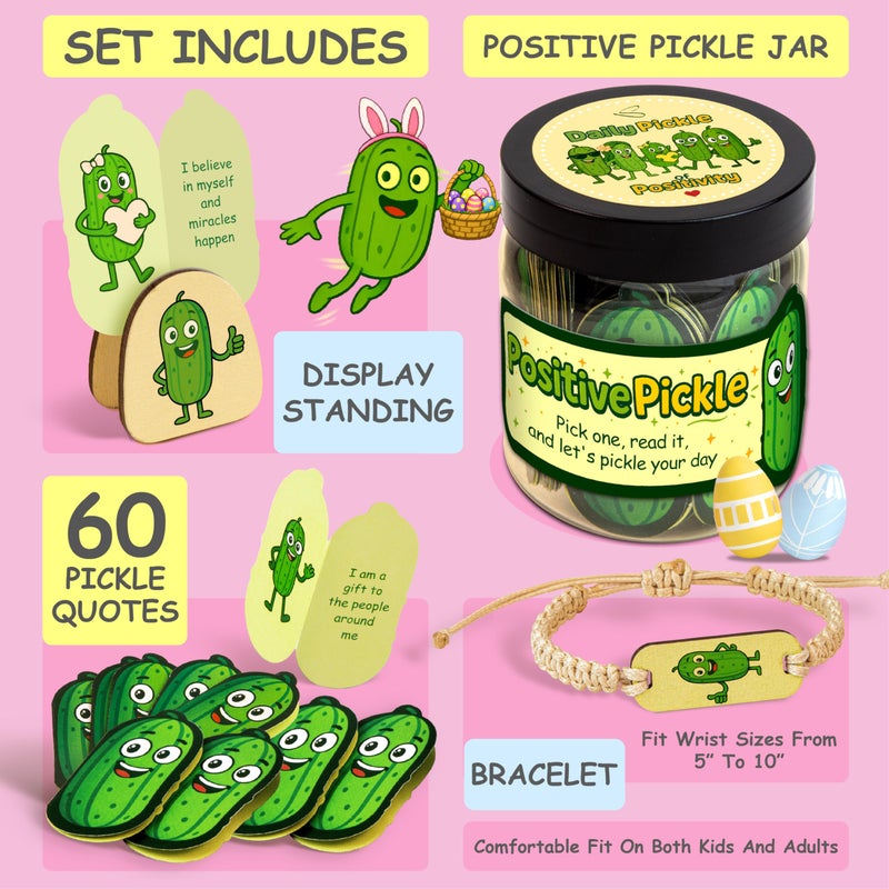 Stofinity 60 Positive Pickle Affirmation Cards Jar - Easter Basket Stuffers For Teen Girls Trendy Stuff, Easter Gifts For Women Men, Cute Inspirational Gifts For Friends, Daughter, Sister, Adults - Image 2