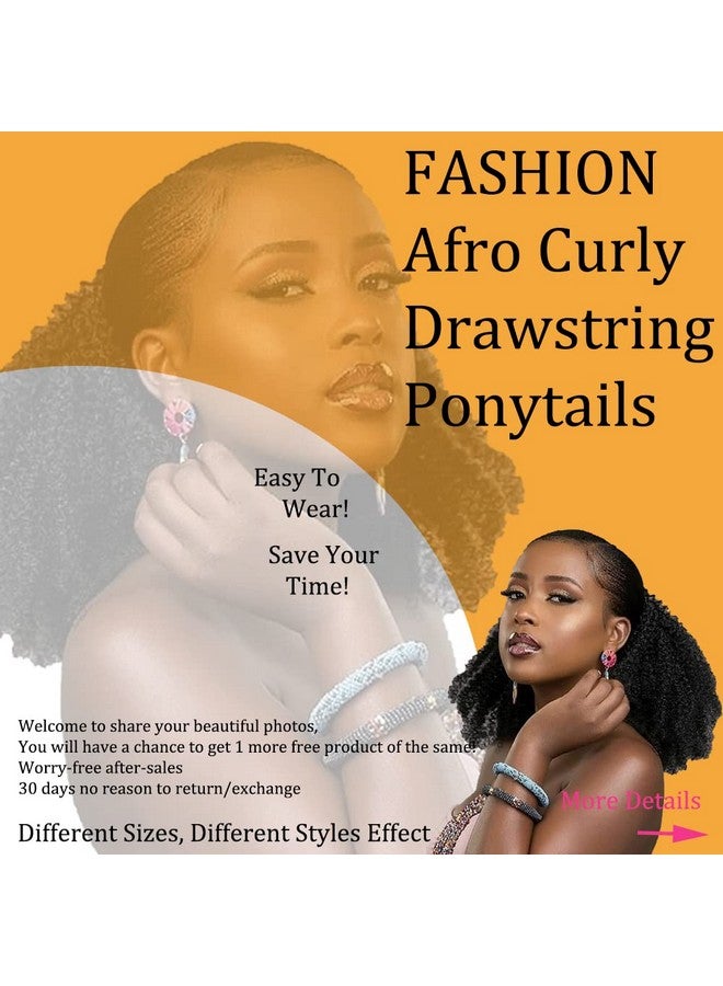 FEIPRO Curly Ponytail Extension Human Hair For Black Women Girls Invisible Kinky Curly Ponytails Afro Puff Drawstring Ponytail Afro Puffs 14 Inch 1B Natural Black - Image 5