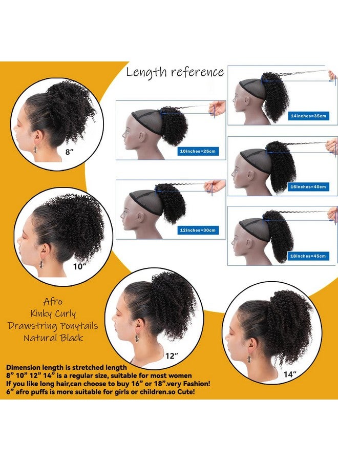 FEIPRO Curly Ponytail Extension Human Hair For Black Women Girls Invisible Kinky Curly Ponytails Afro Puff Drawstring Ponytail Afro Puffs 14 Inch 1B Natural Black - Image 2