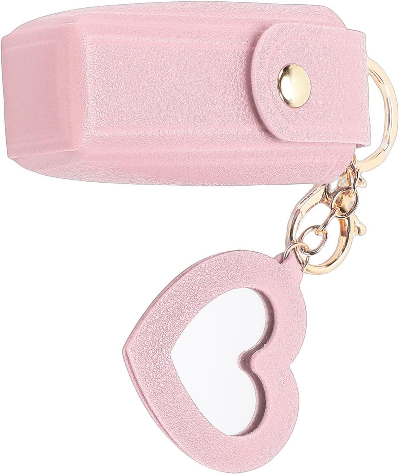LiebeWH PU Leather Lipstick Case with Mirror, Portable Holder Keychain for Women, Ideal Christmas (Pink) - Image 3