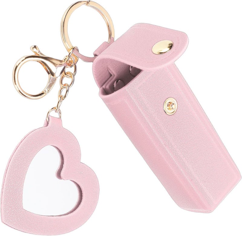 LiebeWH PU Leather Lipstick Case with Mirror, Portable Holder Keychain for Women, Ideal Christmas (Pink) - Image 2