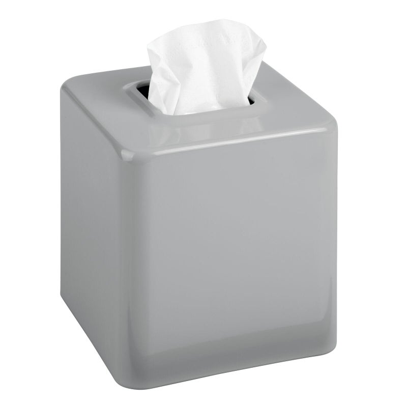mDesign Metal Square Tissue Box Cover, Modern Facial Paper Holder - Accessories for Bathroom Vanity Countertop, Bedroom Dresser, Night Stand, Desk, Office and End Table - Unity Collection - Gray - Image 1