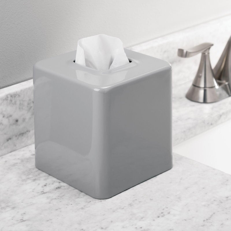 mDesign Metal Square Tissue Box Cover, Modern Facial Paper Holder - Accessories for Bathroom Vanity Countertop, Bedroom Dresser, Night Stand, Desk, Office and End Table - Unity Collection - Gray - Image 3