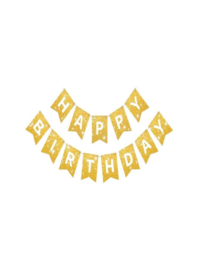 Shanya Happy Birthday Decoration Set | Gold Glitter Banner, Balloons, Star Foil Balloons & Decorative Paper Rosettes | Party Decoration Kit for Kids & Adults | Photo Backdrop | Air/Helium Compatible - Image 4