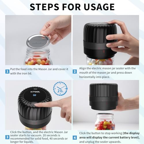 KITOOL Electric Mason Jar Vacuum Sealer Kit for Wide-Mouth & Regular-Mouth Mason Jars, Food Saver Vacuum Canning Sealer Machine Includes 16 Jar Lids - Image 4