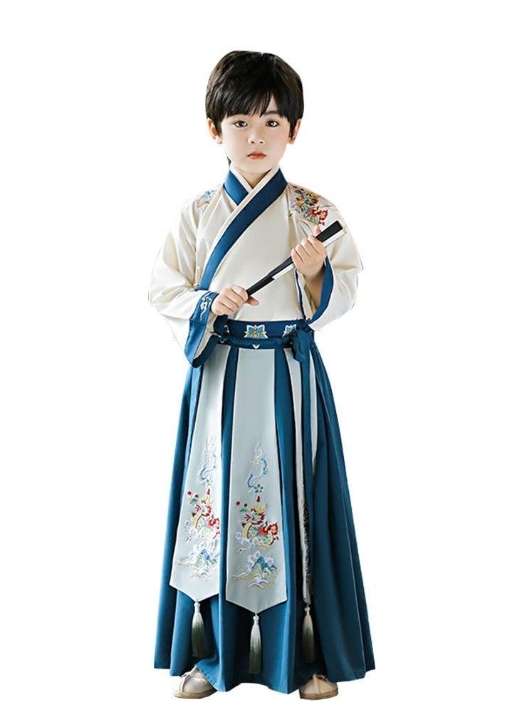 ليانانر الأولاد المطرز Hanfu Robe - الأطفال الصينيون التقليديون الأزياء القديم مع مروحة للمسرحيات المدرسية الكلاسيكية والأداء الثقافي - Image 1