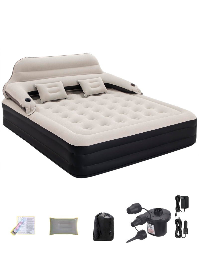 XiuWoo Queen Size Air Mattress for Tents Camping Portable Double Inflatable Couch with Soft Backrest Pillows, Electric Air Pump for Home and Car and Patch Kit, Blow Up Bed for Car Travel Overnight OutdoorsFamily Leisure,203*152*22cm - Image 1