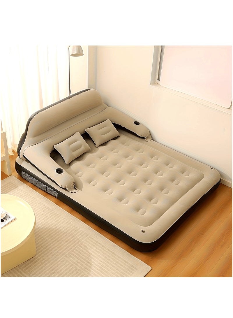 XiuWoo Queen Size Air Mattress for Tents Camping Portable Double Inflatable Couch with Soft Backrest Pillows, Electric Air Pump for Home and Car and Patch Kit, Blow Up Bed for Car Travel Overnight OutdoorsFamily Leisure,203*152*22cm - Image 2