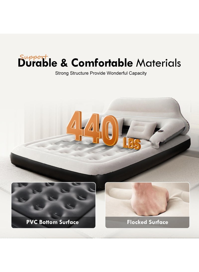 XiuWoo Queen Size Air Mattress for Tents Camping Portable Double Inflatable Couch with Soft Backrest Pillows, Electric Air Pump for Home and Car and Patch Kit, Blow Up Bed for Car Travel Overnight OutdoorsFamily Leisure,203*152*22cm - Image 4